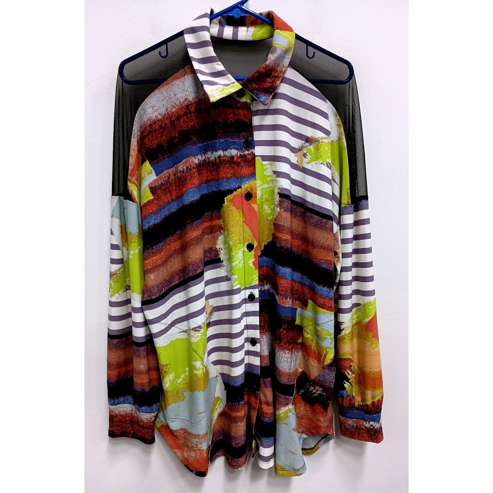 Attitudes by Renee Wearable Art Tunic Top Womens XL Abstract Mesh Shoulder